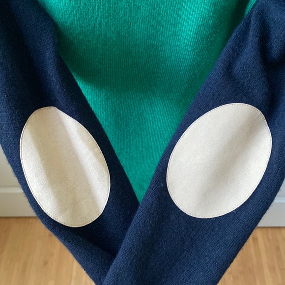 J. Crew Elbow Patch Cashmere Sweater - Size M, Blue and Green - Picture 5 of 7